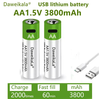 New 1.5V AAA grade lithium-ion battery with 3000mAh capacit USB rechargeable battery suitable forRomote Control LED toy keyboard