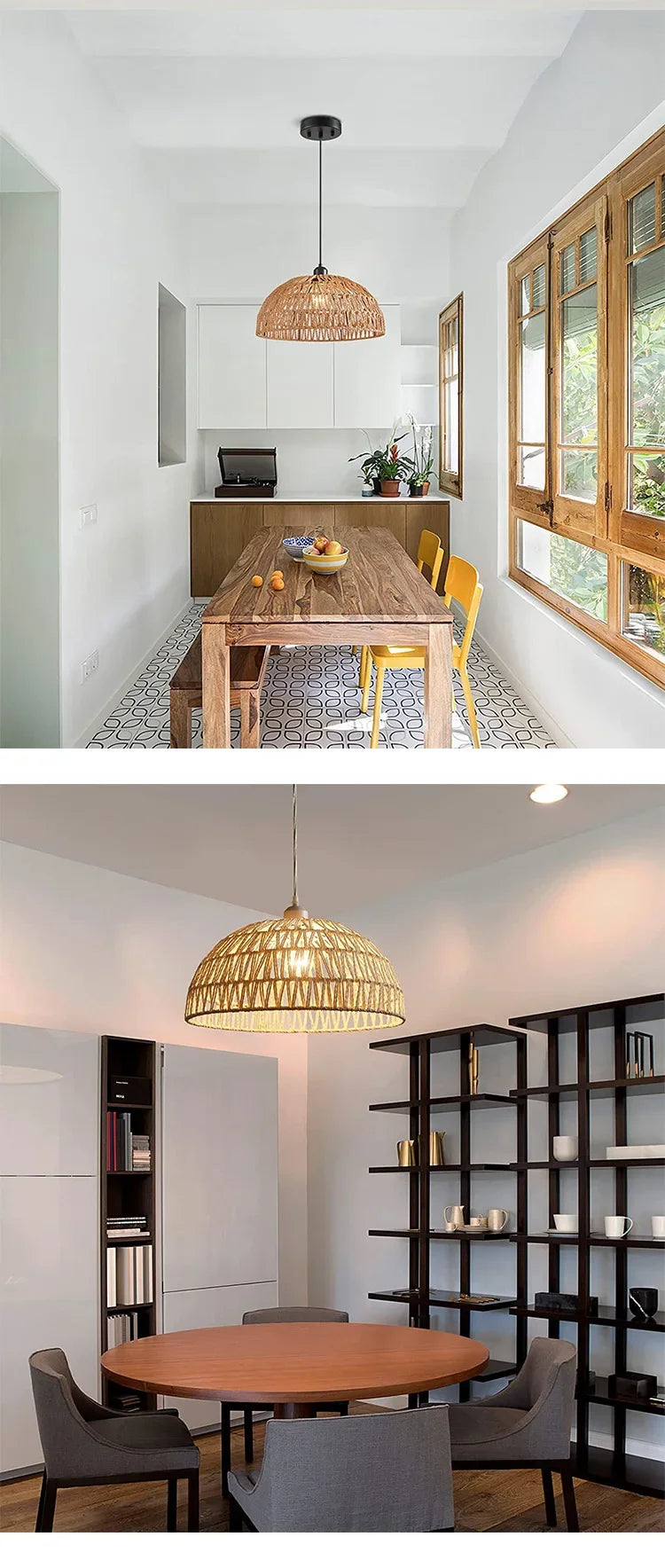Japanese Style Hemp Rope Pendant Light, Countryside Dining Room, Bedroom, Living Room, E27 Ball Bubble Handmade Pendant Light