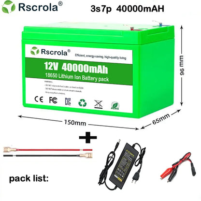 Rscrola 12V Lithium Battery, 40Ah Rechargeable 12V Batteries with Charger, for Sprayer,Children's Toy Car, Electric Blower,Scale