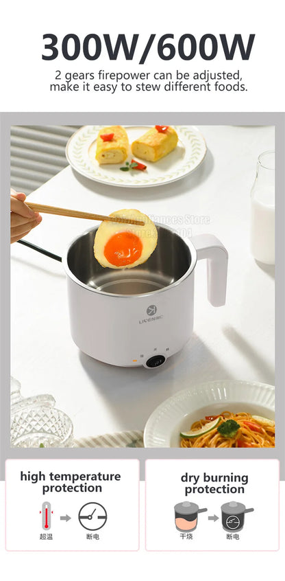 Liven Electric Multi Cooker 1.8L with 304 Stainless Steel Steamer Multifunctional Cooking Rice Porridge Noodle Mini Hot Pot 600W