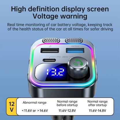 66W Fast Car Charger Bluetooth 5.4 FM Transmitter Wireless Radio Handsfree Calling Dual Mics & Deep Bass Car Charger Dual PD