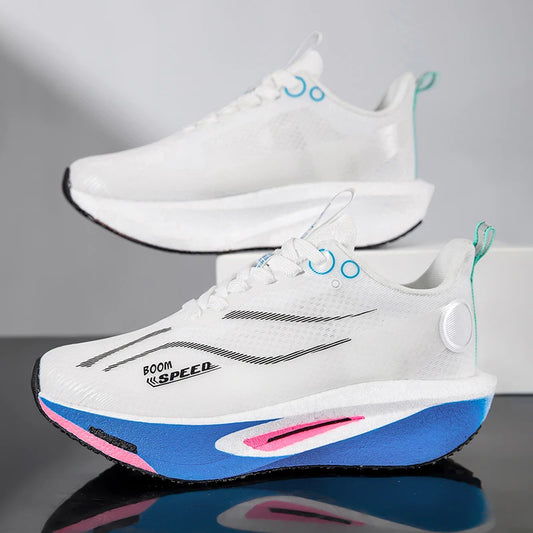 Unisex Carbon Board Running Shoes Professional Marathon Lightweight Bouncing Pad Breathable Ladies Stable Support Sports Shoes