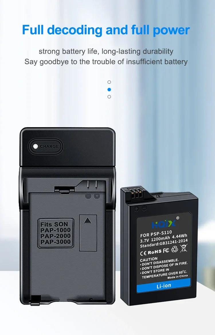 HQIX for Sony  PSP-2000 2001 2002 2003 2004 2005 2006 2007 2008 3000 3001 3002 3003 3004 Game Console PSP-S110 Charger Battery