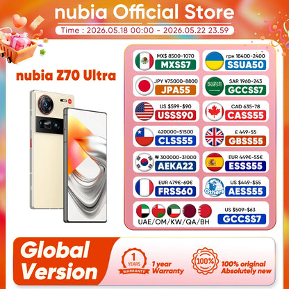 Global Version Nubia Z70 Ultra NX733J 5G Smartphone Snapdragon 8 Elite 6.85" 144Hz AMOLED Display 6150mAh 80W Fast Charge IP69