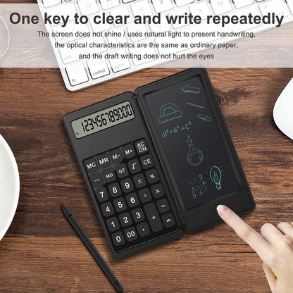 VAORLO 2-In-1 Smart Calculator & 6 Inch Writing Tablet Foldable 12 Digit LCD Display For Office Student Teachers Accountant