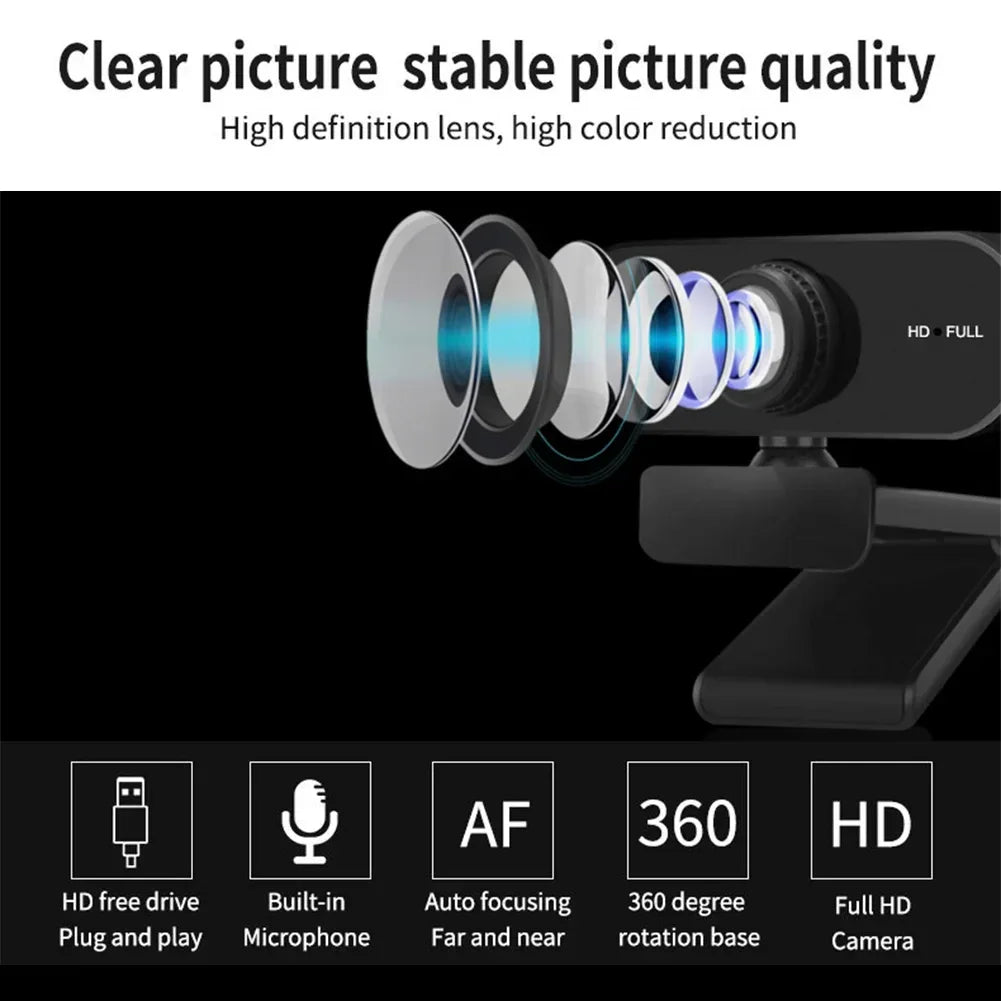 USB HD 1080P/2K Web Camera Plug and Play with Microphone Business Webcam Autofocus for PC/Laptop Conferencing and Video Calling
