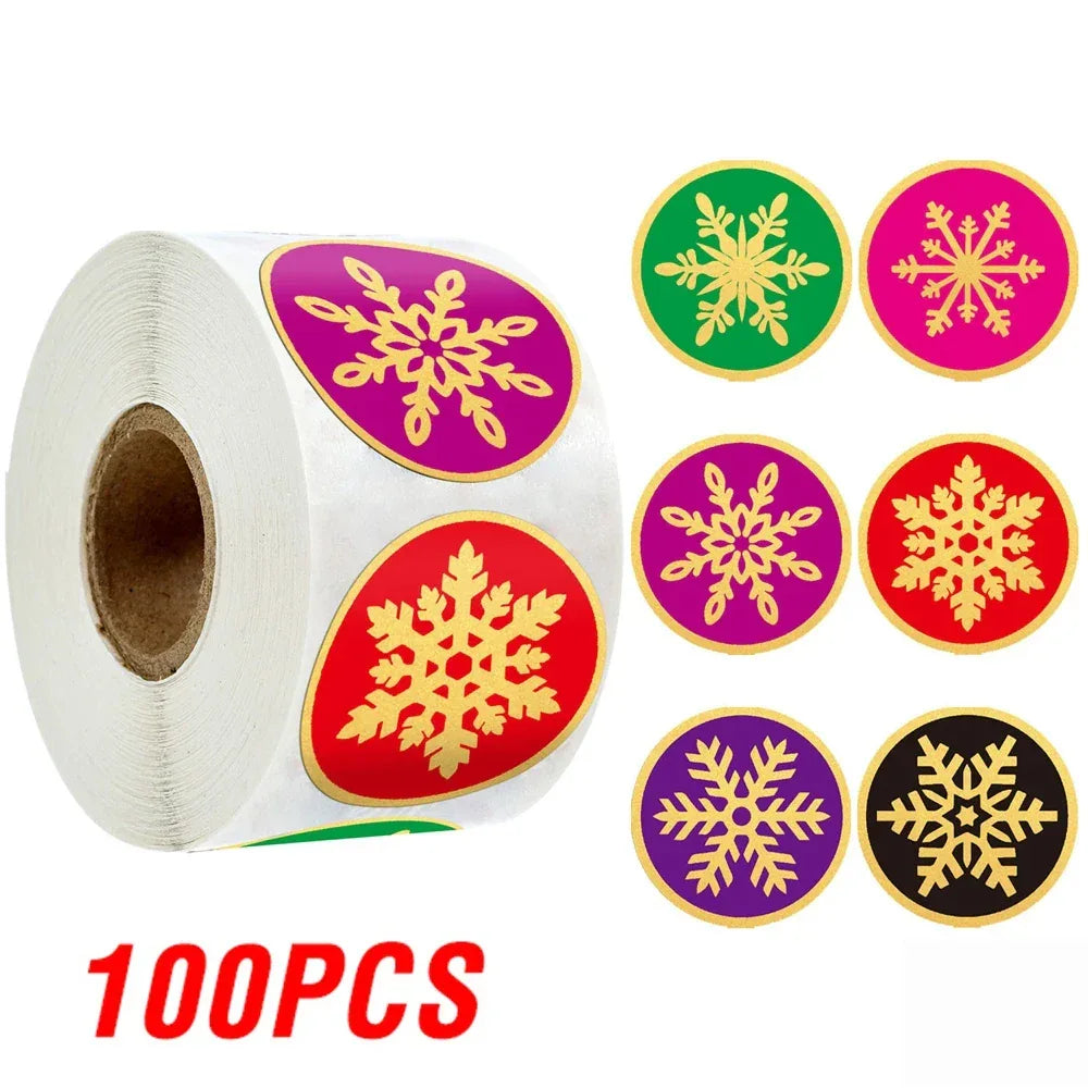 100-500Pcs Gold Snowflake Christmas Stickers Candy Bag Envelopes Sealing Label Christmas Gifts Box Decorations Sticker