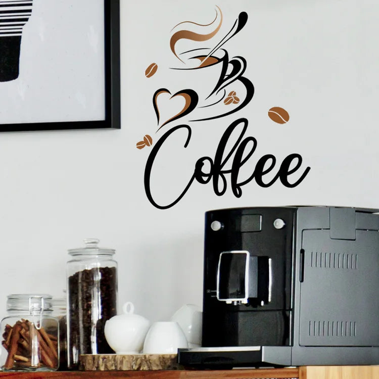 Creative Coffee Cup Wall Stickers Living Room Restaurant Decoration Mural Cafe For Kitchen Home Decor Self-adhesive Wallpaper