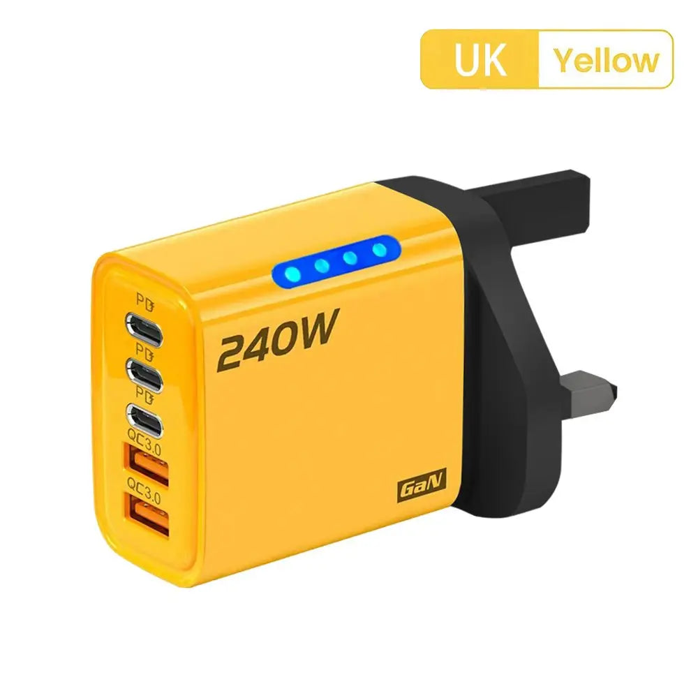 Total 240W Power GaN Charger 5 in 1 Fast Charging Charger PD Adapter For iPhone Samsung Xiaomi Huawei Laptop Tablet 2USB 3C