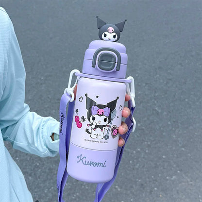 1pc Kuromi Stainless Steel Cute Insulated Cup - 500ML with Crossbody Strap, Portable Water Bottle for Outdoor Sports