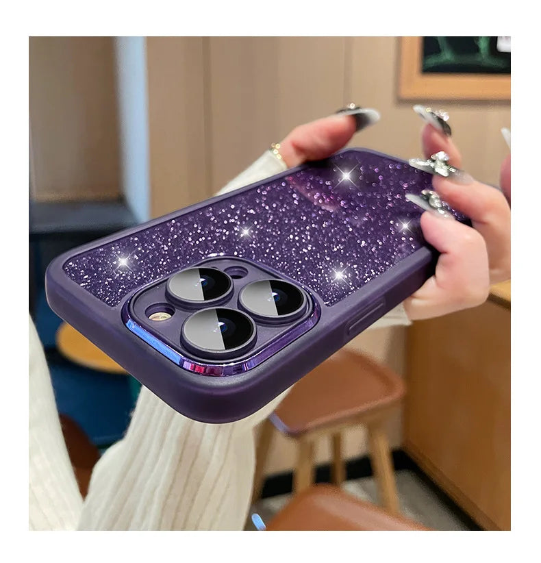 Fashion Bling Glitter Phone Case  For iPhone 16 E 15 Pro Max 14 Plus 13 12 11 Luxury Shockproof Bumper Silicone Clear Back Cover