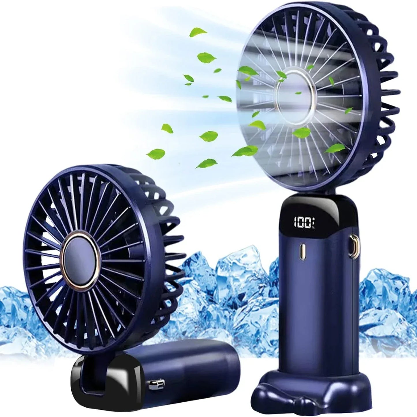 Handheld Fan,Foldable Desk Desktop Type-C Rechargeable Fans with Lanyard and Base, Mini Fan with LED Display 4000mAh