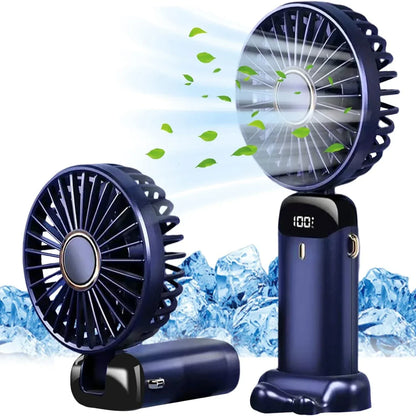 Handheld Fan,Foldable Desk Desktop Type-C Rechargeable Fans with Lanyard and Base, Mini Fan with LED Display 4000mAh