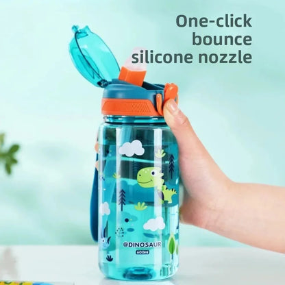 Dinosaur Themed Camping Bottle For Water Drinking Cup With Straw 600ml BPA Free Leakproof Kids Sports Bottle Lightweight Durable