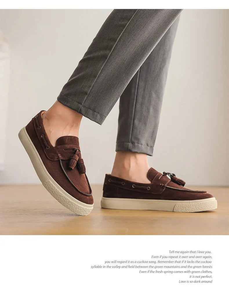 2025 Men Flat Loafers Frosted Suede Flat Shoes Comfortable Non Slip Trendy Fashion Loafers Lightweight Outdoor Casual Shoes
