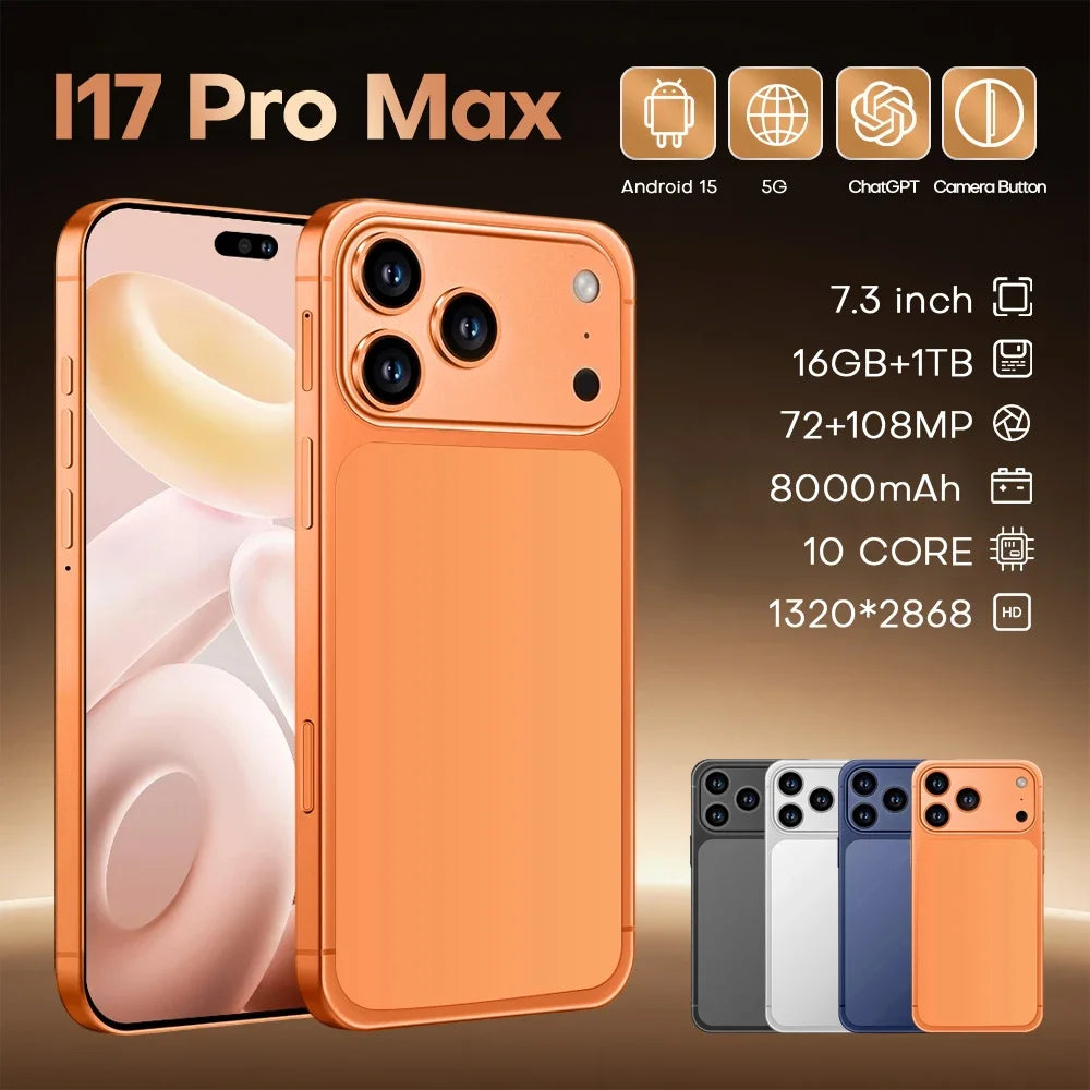 2026 High Quality i17 Promax Pro original intelligent 4G 5G dual card dual standby system global version 8000mAh battery Arrival