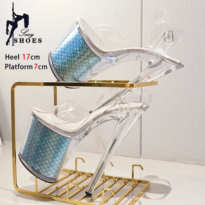 New Pattern Superior Quality Super High Heel Ladies Shoes High Heel Ladies Shoes 17CM/7inches Crystal Thin Heels Sandals Wedding