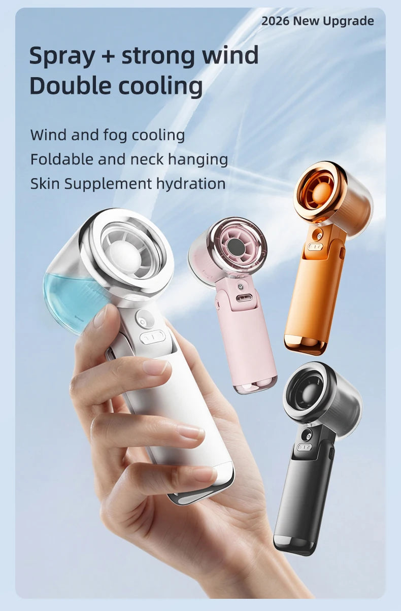 Portable Mini Fan Water Mist Spray Fan 3600mAh 5 Speeds Handheld Foldable Neck Hanging Small Fans Humidifier USB Rechargeable
