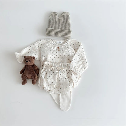 2024 Spring Newborn Floral Print Cotton Long Sleeve Tops+Shorts 2pcs Boy Girl Baby Loose Dots T-shirt Set Thin Infant Tees Suit