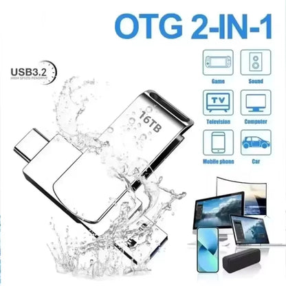 USB3.0 USB Flash Drive  1TB 2TB 16TB OTG Pen Drive High Speed Type-C Flash Disk Real Capacity Metal Pendrive For Phone Computer