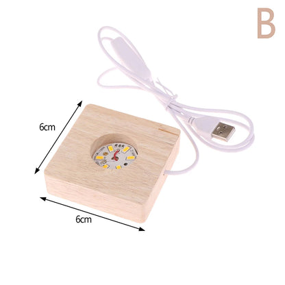 1PC Battery Operated 8/10cm Round Wooden LED Light Dispaly Base Stand Holder Table Night Lamp Base Crystal Glass Art Ornaments