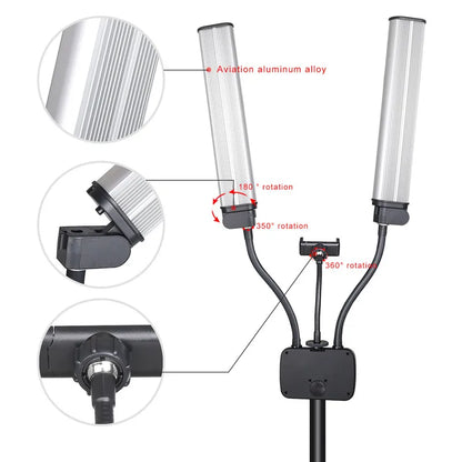45W LED Video Light Double Arms Fill LED Light Selfie Light Long Strips LED Light for Photo Studio Live Broadcast Tiktok Stream