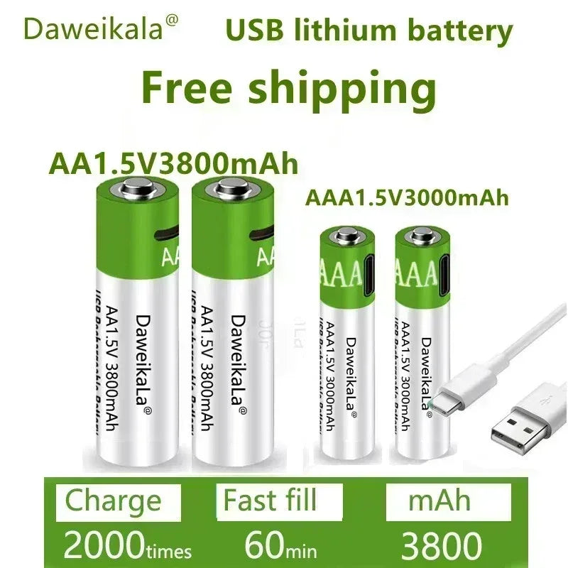 Daweikala rechargeable lithium battery, toy flashlight, MP3 player, 1.5V, AA, 3800mAh/AAA, 3000mAh