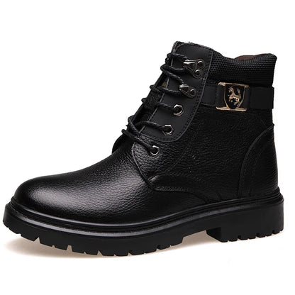 2025 Man's Genuine Leather Boots Winter Snow Shoes Wool Inner Anti Slip Father Ankle Boots Waterproof Man Snow Boots