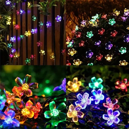 Solar Fairy String Light Sakura Garlands 5/7/12/22M Peach Flower CherryLED Lamp For Wedding Party Garden Christmas Outdoor Decor