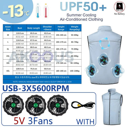 AKOOUS 12V/5V USB 4 Fans Cooling Vest Men Wearable Air Conditioned Clothes for Outdoor Work Fishing Hiking Loose Cool Vest