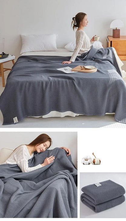 Solid Cotton Blanket for Bed Waffle Plaid Bedspread for Single Queen King Bed Sofa Blankets Throw Sofa Cover Sheet Summer Quilt