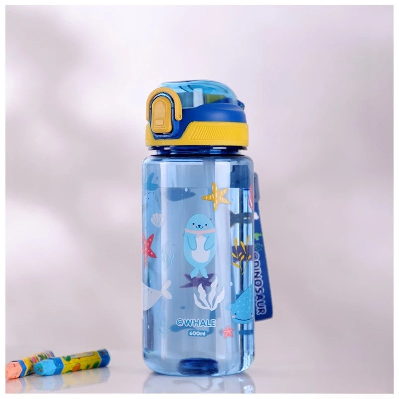 Dinosaur Themed Camping Bottle For Water Drinking Cup With Straw 600ml BPA Free Leakproof Kids Sports Bottle Lightweight Durable