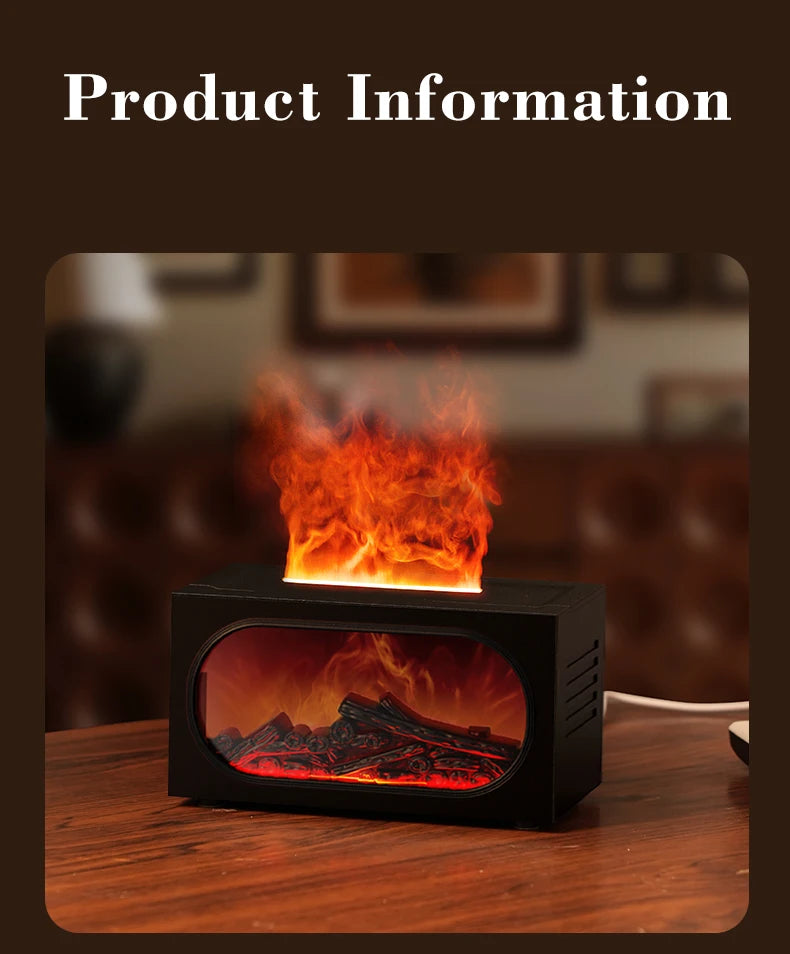 250ml Flame Fireplace Aroma Humidifier Colorful Light Aromatherapy Essential Oil Diffuser with Timed Auto Off for Home Bedroom