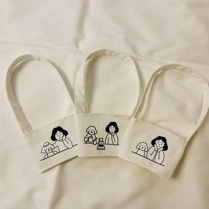 【Portable Water Bottle Holder Carry Bag Coffee Cup Storage Sleeve Cover Canvas Printing Milk Tea Set Drinking Bottle Strap】