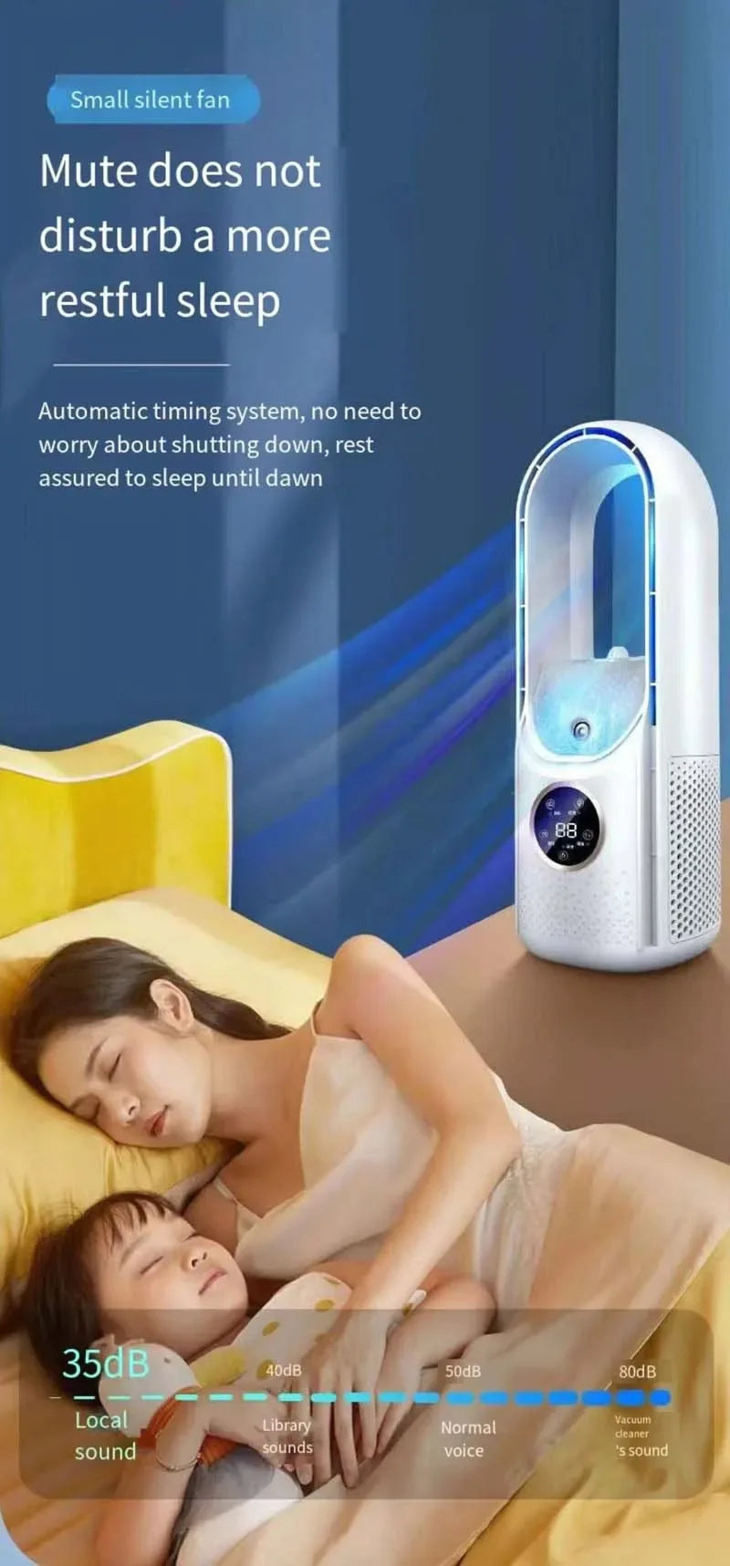 Bladeless Fan Air Cooler Portable Led Display Desktop Fanless Bladeless Cooler Cooling Six Gear Adjustable Fan Office Bedroom