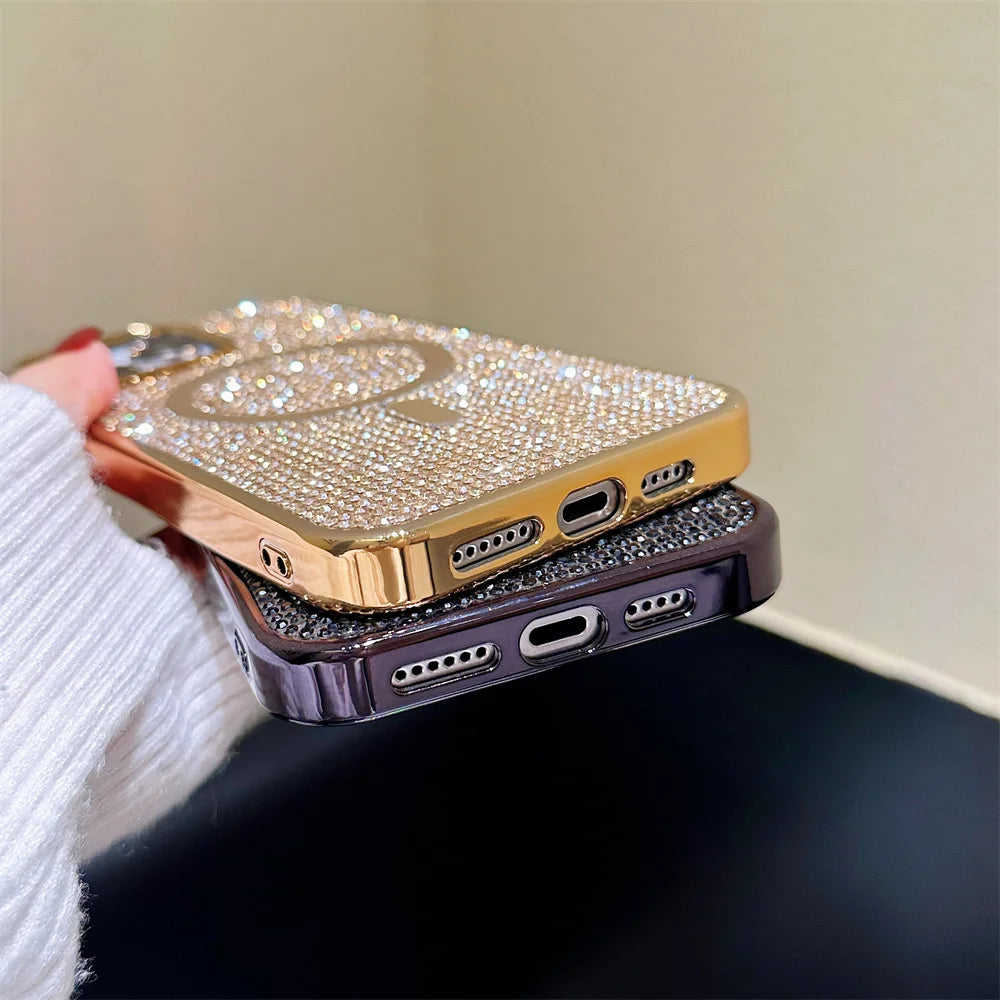 Luxury Diamond For Magsafe Case for iPhone 15 16 17 Pro Max Plus Bling Shinny Magnetic Cover for iPhone 11 12 13 14 Pro Max