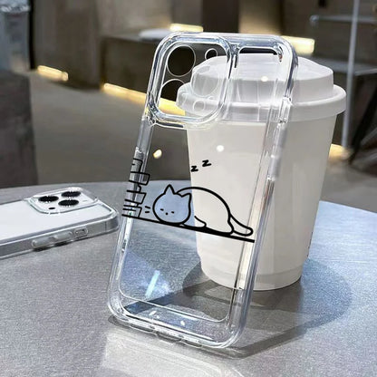 Luxury Shockproof Soft TPU Clear Phone Case For iPhone 17 11 12 13 14 15 16 Pro Max 16 Plus 16E 17 Air With Cute Line Cat Cover