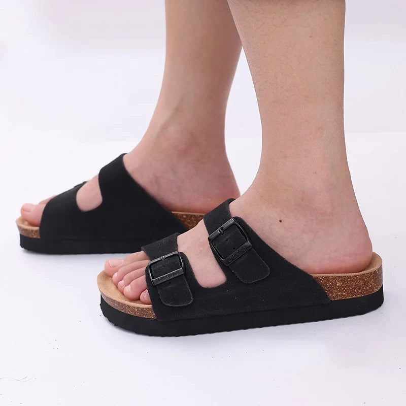 Shevalues Cork Sole Slippers For Women Men Classic Suede Summer Sandals With Arch Support Fashion Orthopedic Beach Cork Shoes