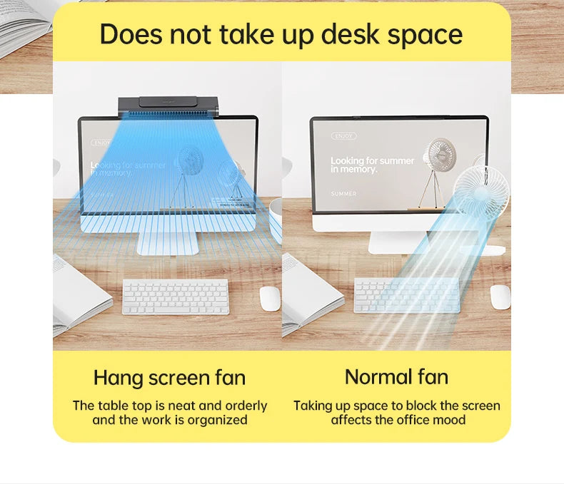 2026 Upgraded Portable Air Conditioner USB Charger Adjustable Office Computer Screen Mounted Electric Fan Desktop Tower F