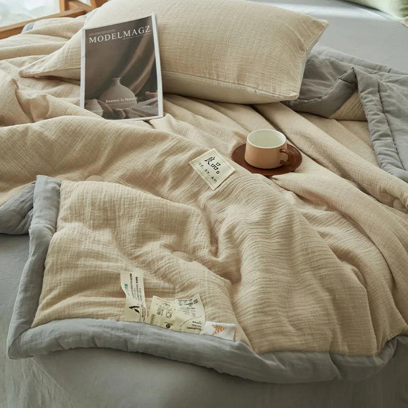 Japanese Double-Layer Yarn Summer Quilt High-Quality Two-Tone Soybean Thin Quilt Skin-Friendly Cooling Comfort for Single Double