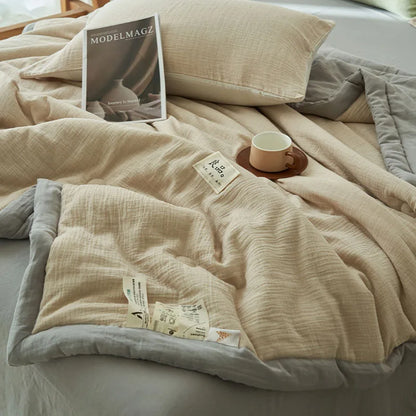 Japanese Double-Layer Yarn Summer Quilt High-Quality Two-Tone Soybean Thin Quilt Skin-Friendly Cooling Comfort for Single Double