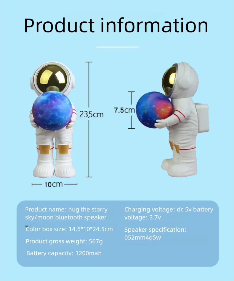 Space Man Hugging the Night Sky Bluetooth Speaker Dreamy Starry Sky Audio System Subwoofer Night Light Decoration Creative Gift