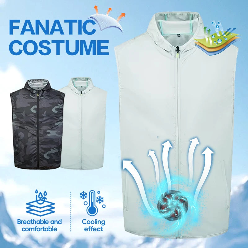 Summer Hooded Cooling Vest with Fans - Unisex Outdoor Gear for Work and Fishing