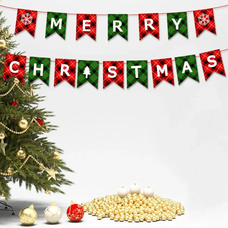 Christmas Banner Tree Ornaments Merry Decoration for Home 2025 Santa Claus Pendant Xmas Gifts New Year 2026 Flag Party Pulling
