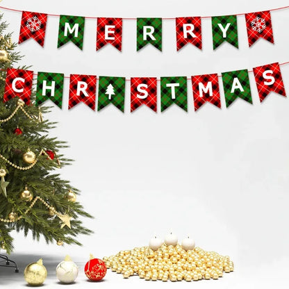 Christmas Banner Tree Ornaments Merry Decoration for Home 2025 Santa Claus Pendant Xmas Gifts New Year 2026 Flag Party Pulling