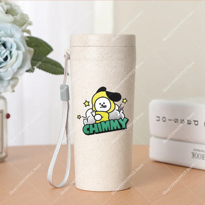 350ml BT21 Portable Water Bottle COOKY TATA RJ Cute Anime Leak-proof Plastic Drinking Cup Milk Coffee Juice Cup Drinkware Gift