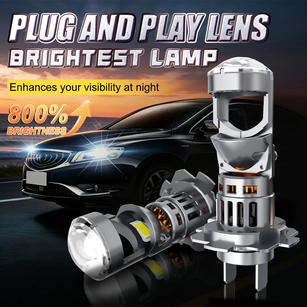New H4 H7 LED Projector Lens Headlight 5500000LM Wireless Plug And Play CANBUS Car Lights 1:1 Design 800% Brightness Headlamp