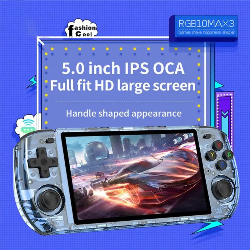 FFYY-RGB10 Max3 Retro Game Console 16G+256G 5.0 Inch Handheld Video Game Console For MAME PSP N64 GBA NDS Emulator Easy Install