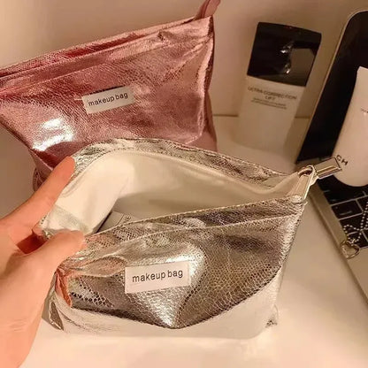 Portable Large Capacity Shiny Sequins Cosmetic Bags Silver Champagne for Women Toiletries Skincare Storage Bag Make Up Pouch