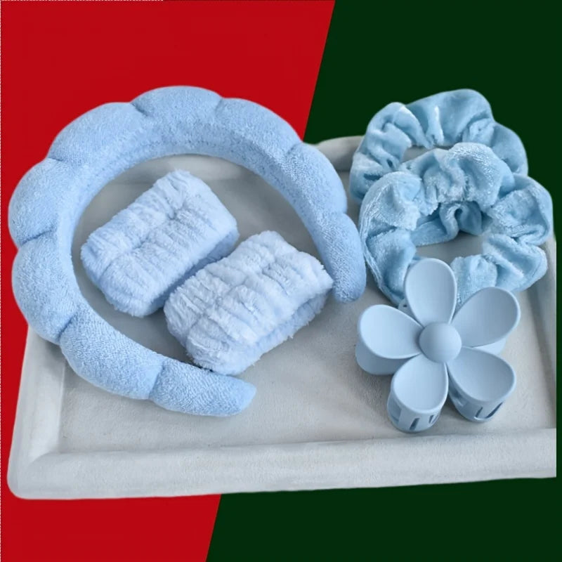 6pcs/set Women's SPA Hairband Set, Headband Hair Hoop Claw Clip Velvet Hair Hoop Wristband For Washing Face Skincare Makeup Wear